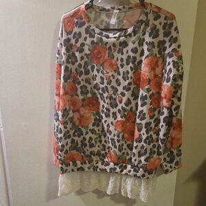 Honeyme Leopard and Floral Tunic with Lace Hem